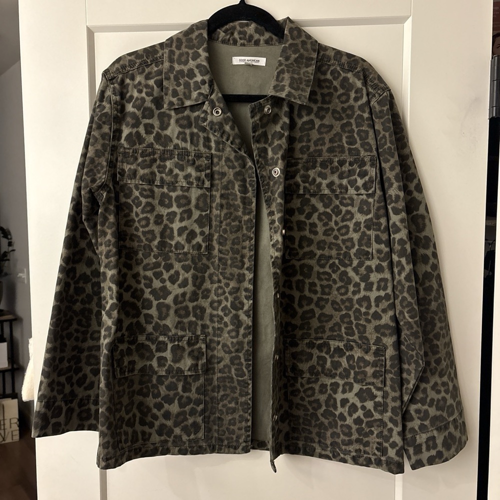 Good American Olive Leopard Utility Jacket